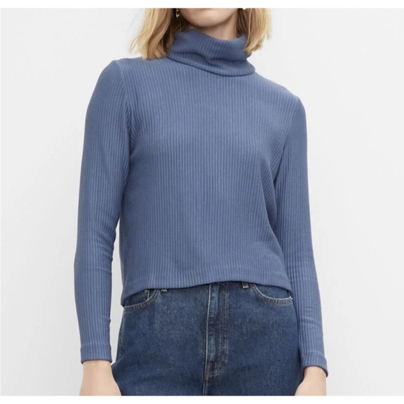 Club Monaco Meredy Ribbed Turtleneck Top | French Blue | XXS - Picture 1 of 11